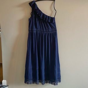 NWT Women’s Talbots Navy Blue Dress One Shoulder eyelet crochet detail Size 12